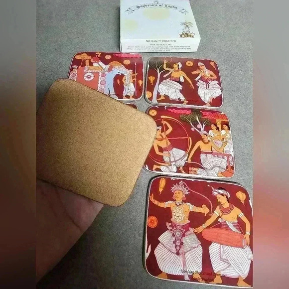 Souvenirs of Sri Lanka Vintage Cork Coasters (6) - Picture 5 of 6